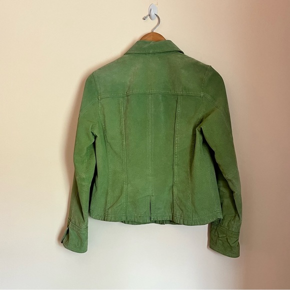 Live a Little Green Genuine Leather Button Front Jacket Small Boho Art Teacher - Picture 7 of 7